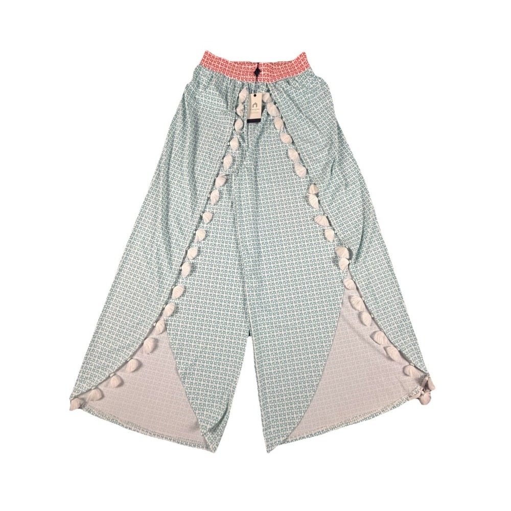 CABANA LIFE Wide Leg Open Front  Pants Beach Tassels Geometric Sz Small UV50+